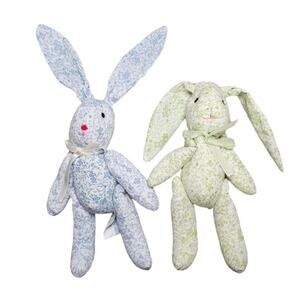 Blue Green Bunny Rabbit Jointed Posable Stuffed Animal Figurine Vtg Cottagecore